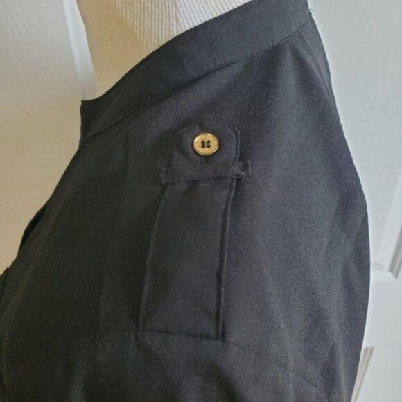 Calvin Klein Black Shirt Blouse Top Button Up Tab Sleeves WOMAN'S Women's Small - Picture 9 of 13